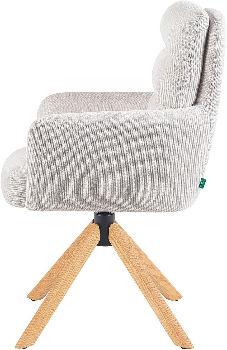 360° Draaibare Eetkamerstoel – Draaistoel – Stoel Met Armleuning – Zithoekstoel – Design Eetstoel – Crème Kleur – Natuurlijk Eikenhout Frame – Reset-functie