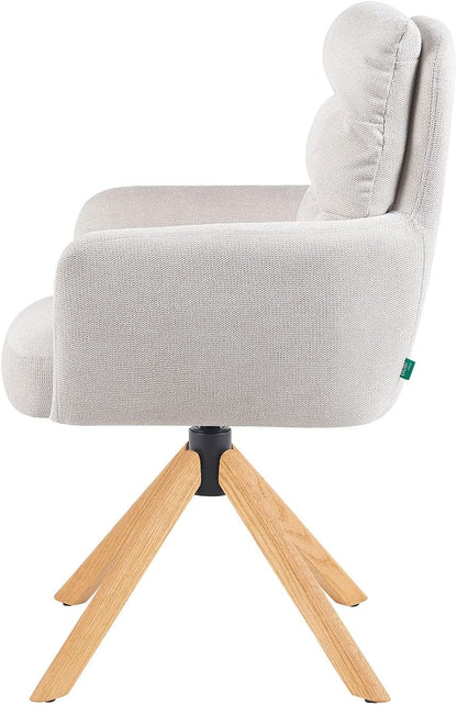 360° Draaibare Eetkamerstoel – Draaistoel – Stoel Met Armleuning – Zithoekstoel – Design Eetstoel – Crème Kleur – Natuurlijk Eikenhout Frame – Reset-functie