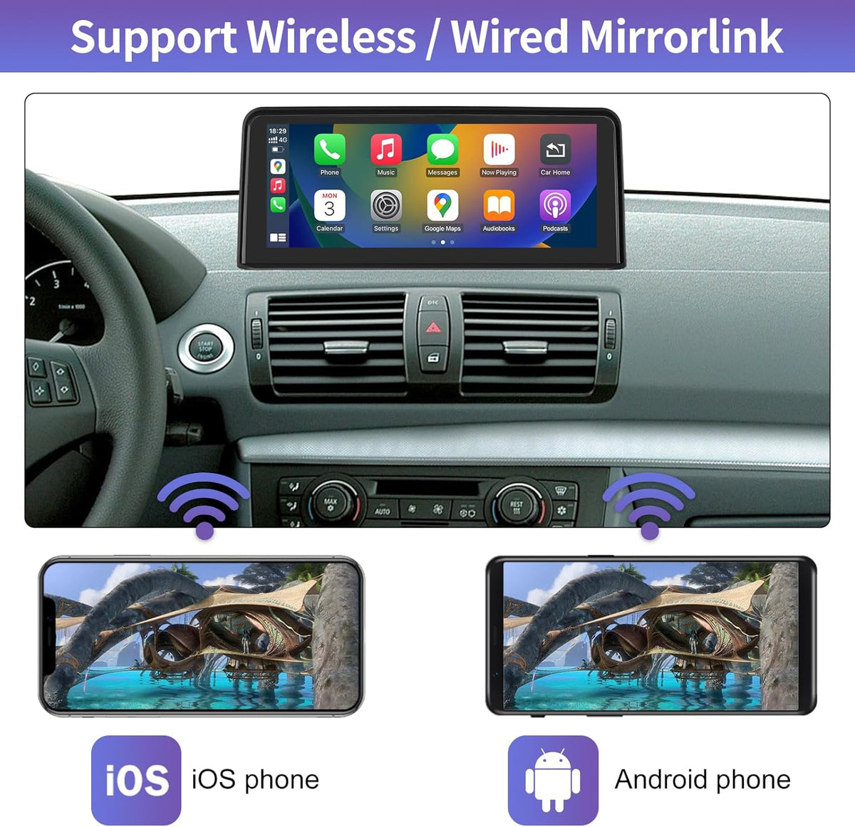 Road Top Wireless Carplay Android Car, 10.25 Inch Car Stereo Receiver for BMW 1er E81/E82/E87/E88 2004-2008 Year with CCC System, 1920 * 720 Car Touch Screen Multimedia Radio Receiver - QUORE