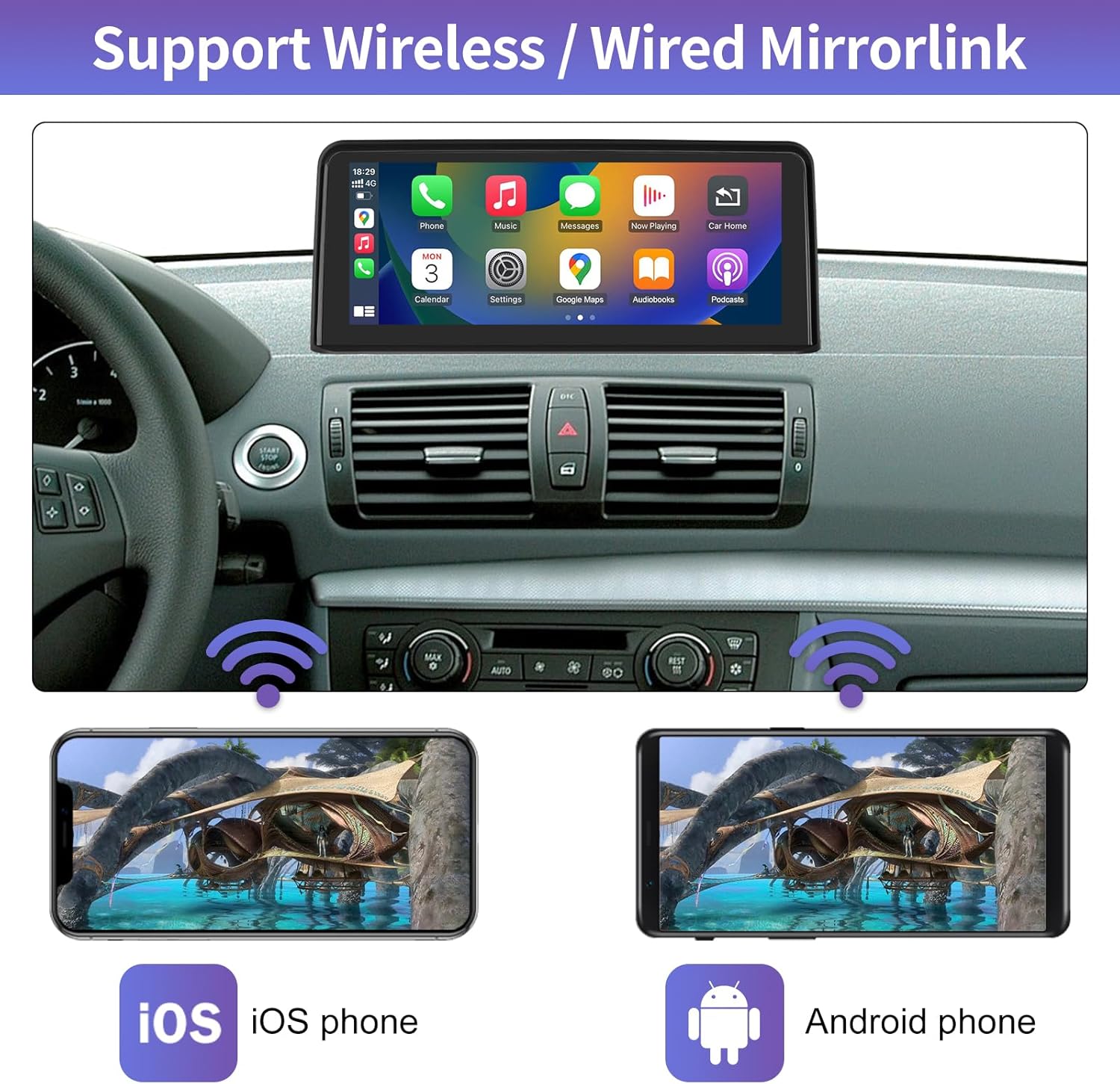 Road Top Wireless Carplay Android Car, 10.25 Inch Car Stereo Receiver for BMW 1er E81/E82/E87/E88 2004-2008 Year with CCC System, 1920 * 720 Car Touch Screen Multimedia Radio Receiver - QUORE