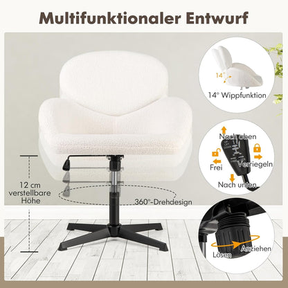 FANTASK Bureaustoel, draaibare bureaustoel, in hoogte verstelbaar, met kantelfunctie, robuuste metalen basis, computerstoel, draaistoel voor thuiskantoor, slaapkamer, wit