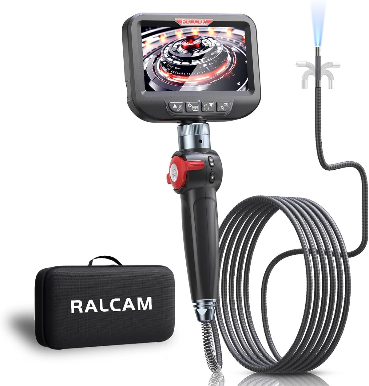 Ralcam Endoskopkamera mit Licht Endoscope Camera - Endoskop 8,5 mm Inspektionskamera 4,3" HD 1080P Rohrkamera, Kameras mit 10 LED, IP67 Wasserdicht 2M Halbstarre Kabel Teleskopkamera Kfz Werkzeug