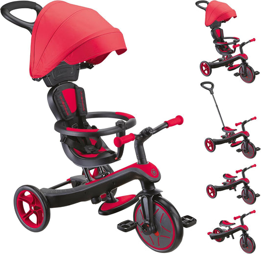 Globber - Explorer 4-in-1 driewieler - schaalbare driewieler en loopfiets voor peuters van 10 maanden tot 5 jaar, rood