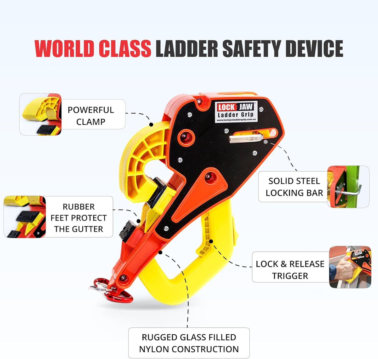 Lock Jaw Ladder Grip - Ladder Veiligheidsclip - Voel u veilig op uw ladders en klim veiliger (Enkelvoudige Eenheid) (Verpakking van 1)
