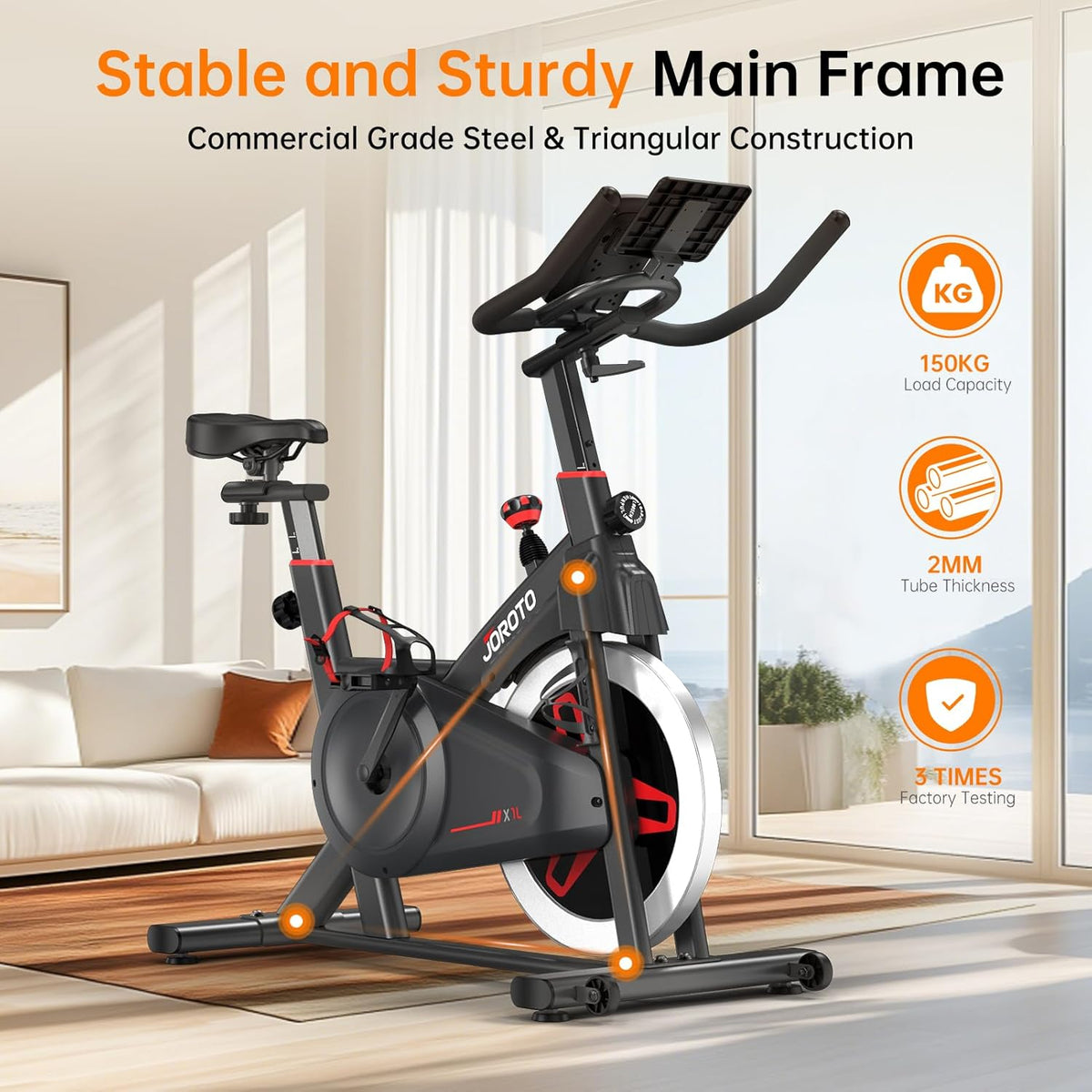 Hometrainer - JOROTO Stationaire fietsen voor thuis, magnetische workoutfiets, indoor cyclingfietsen met4-weg verstelbare, lcd-monitor met tpm, iPad-houder, 10/20kg vliegwiel, belastbaar tot 150 kg