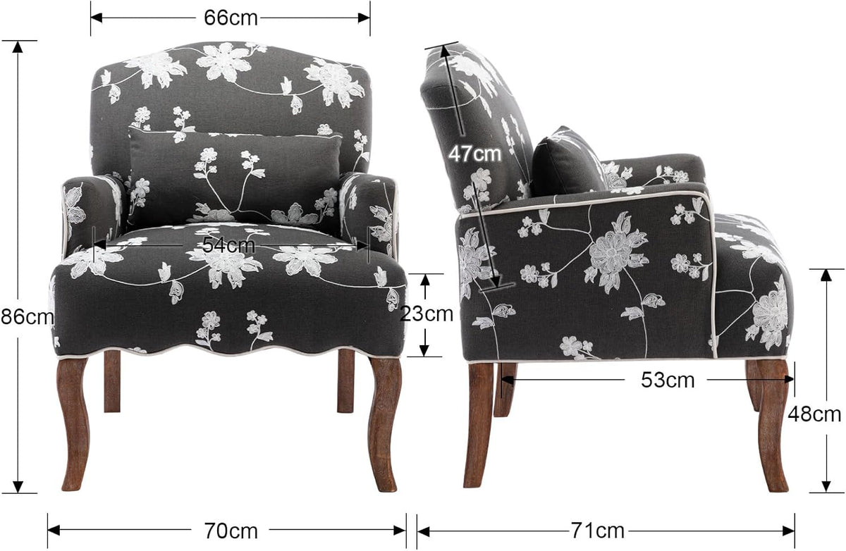 Modern Accent Chair Lounge Tub Armchair in Bed Linen, Upholstered Single Sofa Occasional Leisure Chair for Bedroom/Living Room/Reading, Grey