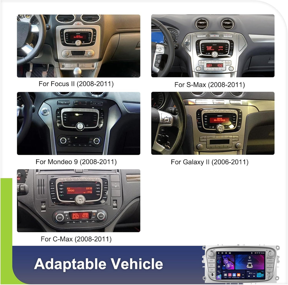 4+64GB Android Autoradio met CarPlay en Android Auto voor Ford Focus II Mondeo S-Max C-Max Galaxy II MK2 Kuga, 7'' HD touchscreen met Bluetooth 5.0 GPS WiFi Mirror Link EQ FM/RDS SWC AHD camera + MIC