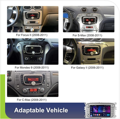 4+64GB Android Autoradio met CarPlay en Android Auto voor Ford Focus II Mondeo S-Max C-Max Galaxy II MK2 Kuga, 7'' HD touchscreen met Bluetooth 5.0 GPS WiFi Mirror Link EQ FM/RDS SWC AHD camera + MIC