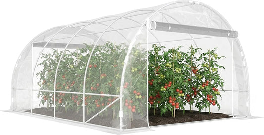 Outsunny foliekas ca. 4 x 3 x 2 m met brede oprolbare ritssluiting, steunbalken en verlengde randen, 150g/m² UV-bestendige PE-folie, wintervaste tunnelkas, transparant - QUORE