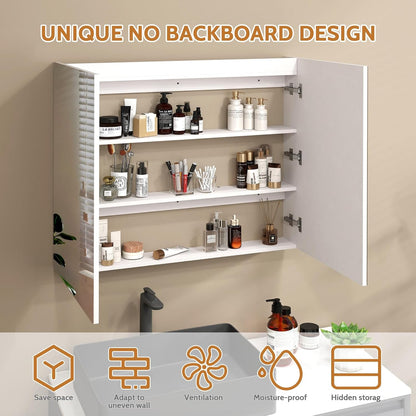 Badkamerkast – Wandkast – Spiegelkast – Medicijnkast – Opbergkast – Dubbele Spiegeldeuren – Extra Groot 90x80x13 cm – Wit Minimalistisch Design