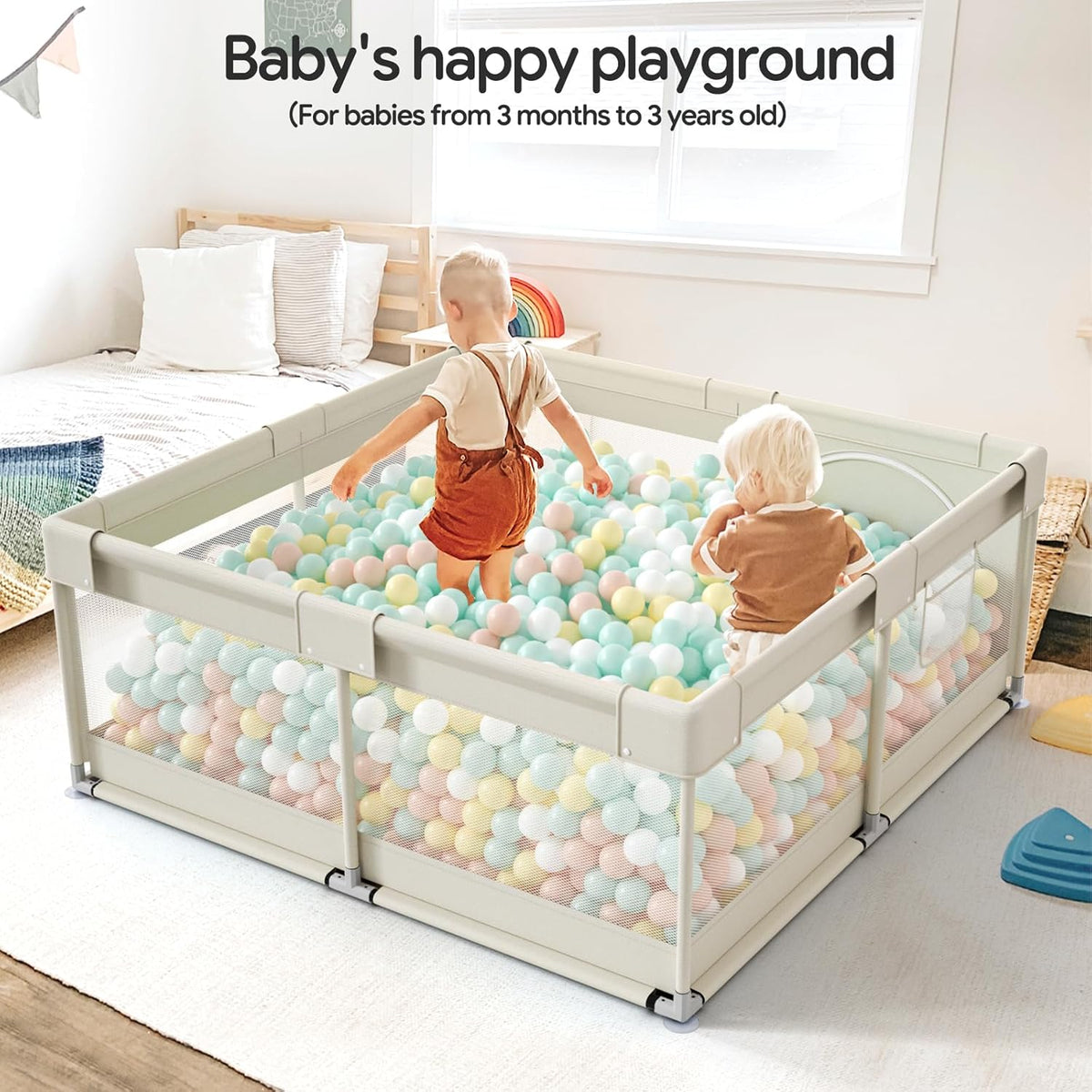 Fodoss 47 x 47 inch box, 120 x 120 cm playpen for children (47 x 47 inch beige) - QUORE