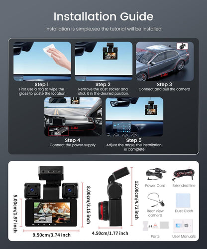 Rimoody WiFi 4-kanaals 360° dashcam auto 2K 1080P - QUORE