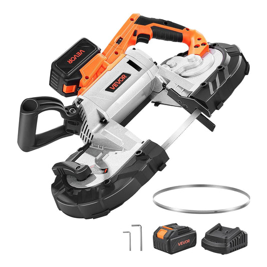 VEVOR 20 V Cordless Band Saw, 127 x 115 mm Cutting Depth Metal Band Saw with Brushless Motor, 4000 mAh Battery and Charger, 0-120 m/min Variable Speed, for Cutting Metal and Wood
