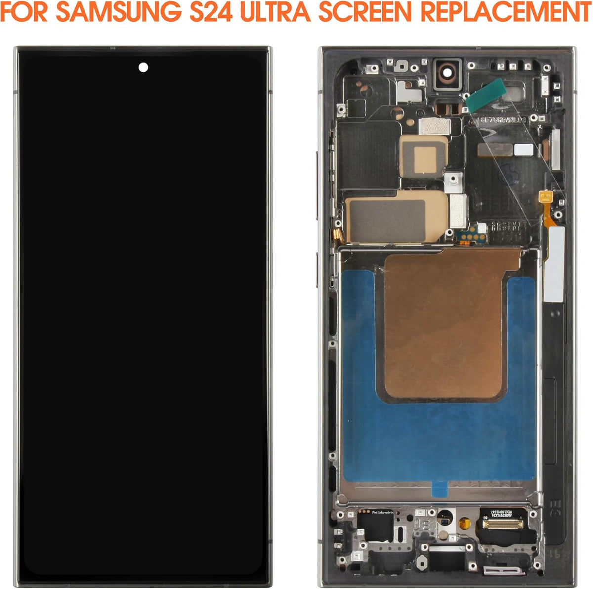 (US Versie) OLED LCD-scherm voor Samsung Galaxy S24 Ultra SM-S928U SM-S928U1 6,8 inch lcd-display, reservescherm, touchscreen, montage met reparatie (zwart met frame, vingerafdrukhouder)