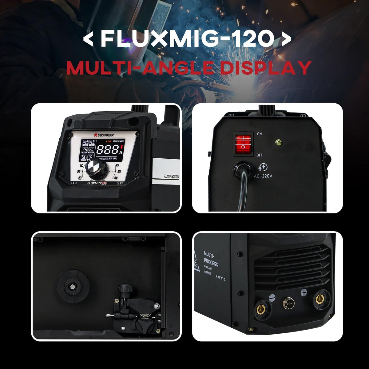 Decapower 220 V lasapparaat 120 A Arc Lift TIG FLUX MIG gasvrij 3-in-1 gasvrije draad lasmachine huishouden (FLUXMIG-120)