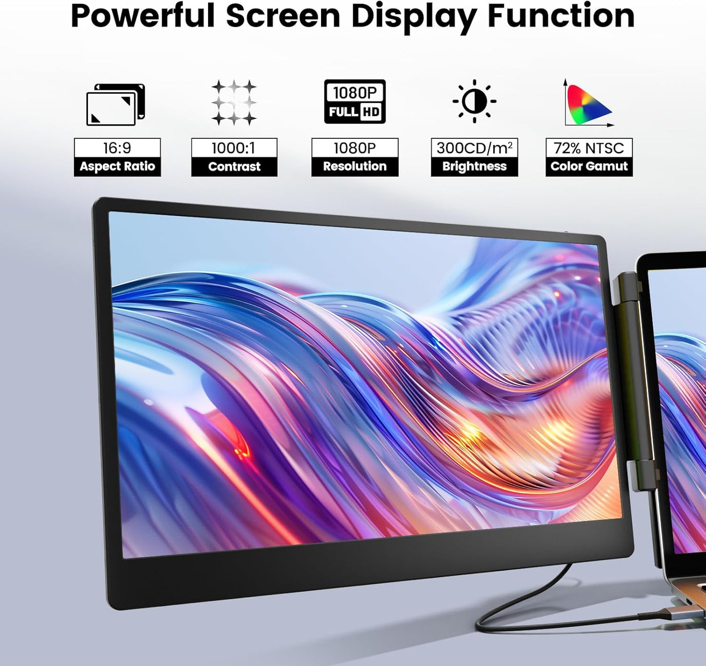 KEFEYA Laptop Screen Extender, 14.1" FHD 1080P IPS Portable Monitor with Sturdy Metal Kickstand, Works for Windows/Chrome/Mac/switch/PS5
