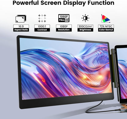 KEFEYA Laptop Screen Extender, 14.1" FHD 1080P IPS Portable Monitor with Sturdy Metal Kickstand, Works for Windows/Chrome/Mac/switch/PS5