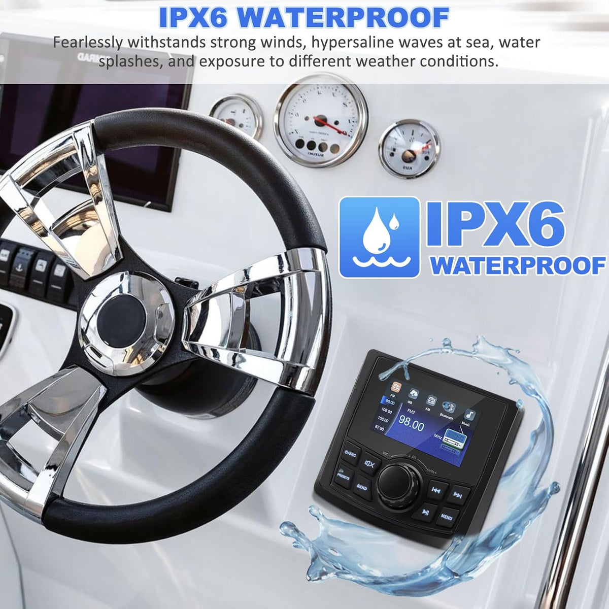 Marine Boat Stereo radio met MP5-speler, FM/AM-radio-ontvanger, waterdicht, voor boten, jacht, BZR, golfcart