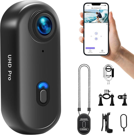 Action Cam 4K WiFi, bodycam, mini-lichaamscamera, helmcamera, motorfiets, sportcamera, waterdicht tot 30 m, huisdiercamera, draagbare draadloze actiecamera voor outdoorsporten, zwart
