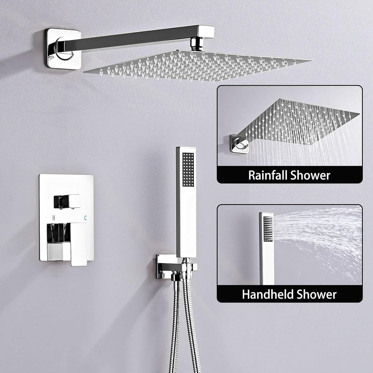 Sanitemodar Inbouwdoucheset van Chroom, Inbouw-douchearmatuur met 25 x 25 cm Hoofddouche, Inbouwdoucheset met Handdouche