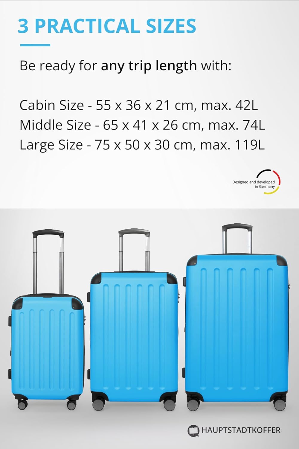 HAUPTSTADTKOFFER - Spree - harde koffer met 4 dubbele wielen, trolleykoffer, uitbreidbare reiskoffer, 75 cm, 119 liter, Cyaan blauw