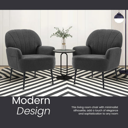 IWMH Accent Chair for Living Room, Teddy Fabric Armchair, Single Sofa Chair with Armrests, Metal Legs, Corner Chair for Bedroom Reading (Teddy Grey) - QUORE