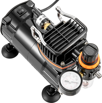 VEVOR Professionele airbrush-compressor, complete airbrush-set, dubbel, airbrush-pistool, 0,2/0,3/0,8 mm, hoge doorstroming, koffer, decoratie, gebak, tattoo, nagels, make-up, schilderen