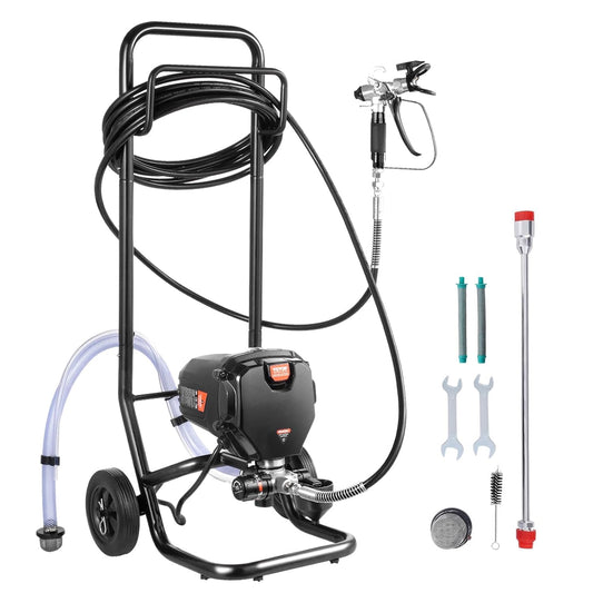 VEVOR Spuitverfsysteem, 750 W, 3000 psi, zonder lucht, met trolley, verfpistool met slang, 7,6 m, 1,2 l/min, voor schilderen binnen en buiten, benodigdheden voor hekken