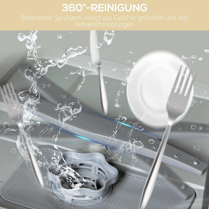 HOMCOM Tischgeschirrspüler mit/ohne Wasseranschluss benutzbar Mini Geschirrspüler mit Platz für 4 Maßgedecke, 6 Programmen, eingebautem 6-Liter-Wassertank, für Büro,Camping, Wohnmobil, Weiß
