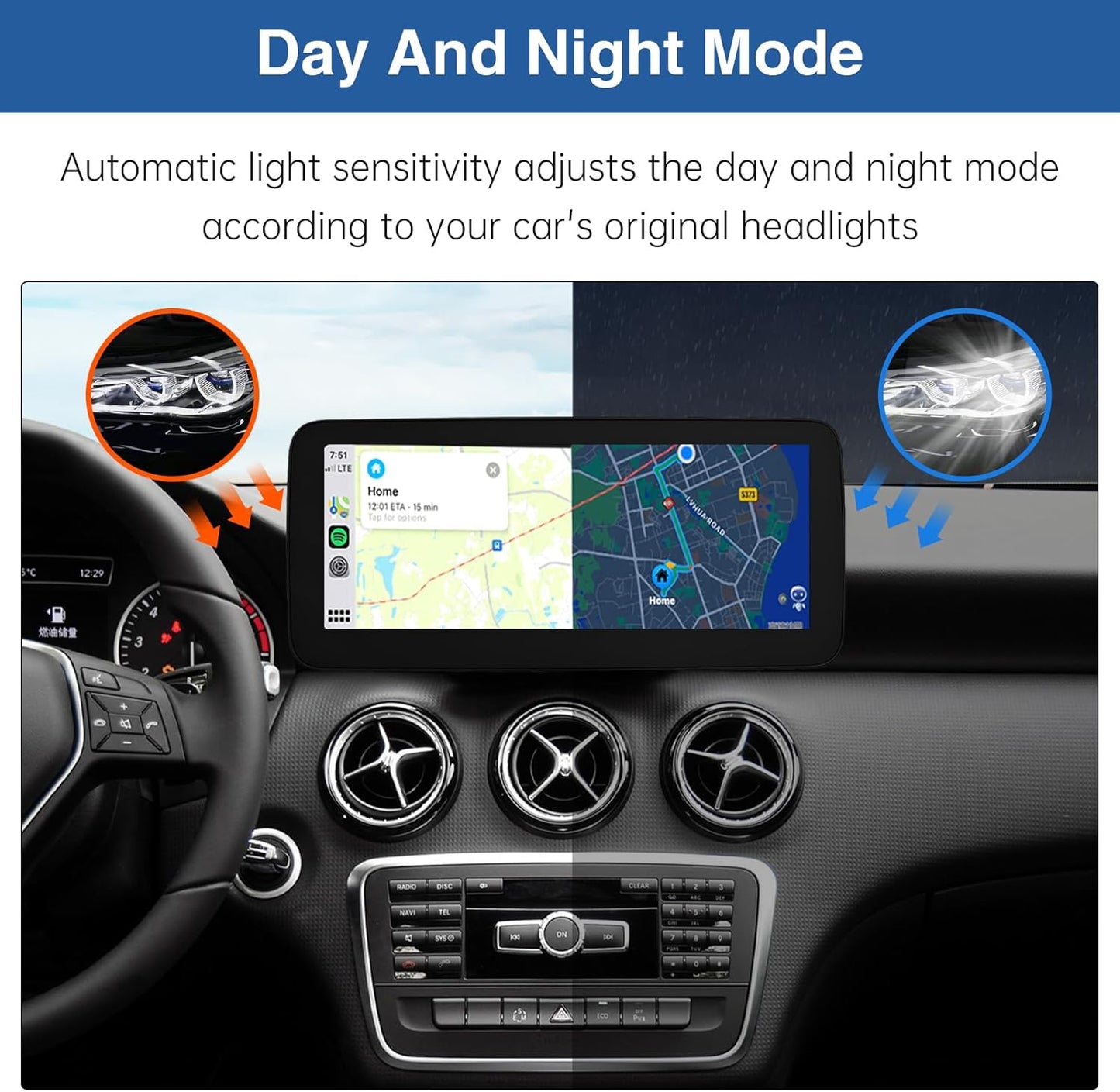 12,3 Inch Autoradio – Touchscreen Navi Systeem – Multimedia Speler – Auto Radio – Draadloos CarPlay Android Auto – HD Scherm 1920x720 – Plug & Play Installatie