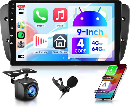 4G 64G Android Car Radio for Seat Ibiza IV 6J 2009-2014 9 inch HD Wireless Carplay Car Radio with Android Auto Navi GPS Mirror Link Bluetooth FM/RDS/DAB/DVR/EQ/USB/WiFi Steering Wheel Control - QUORE