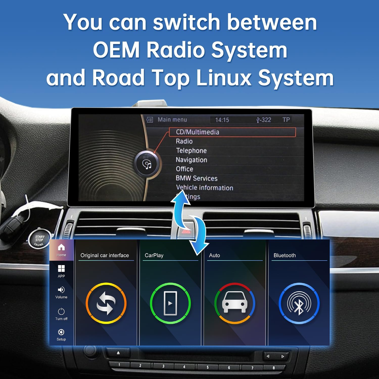 Road Top CarPlay Screen, 12.3 inch Car Radio Touch Screen for BMW X5/X6 Series E70/E71 with CIC System (2009-2014 year), Car Stereo with Narrow Bezel, Compatible with Apple CarPlay/Android Auto/MirrorLink - QUORE