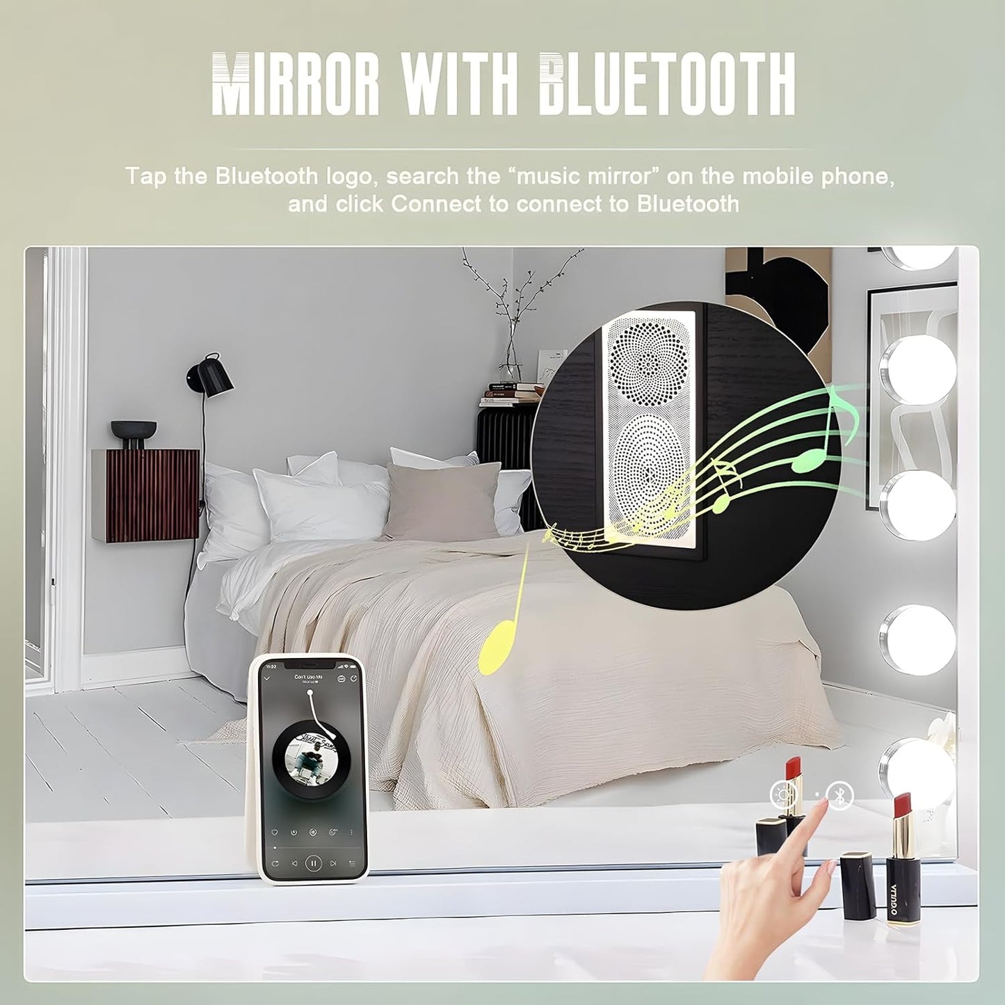 Hansong Bluetooth Make-up Spiegel met verlichting 18 LED-lamp Dresse Spiegel Hollywood Spiegel met USB oplaadpoort 3 kleurtemperaturen grote make-upspiegel voor tafelspiegels of wandspiegel