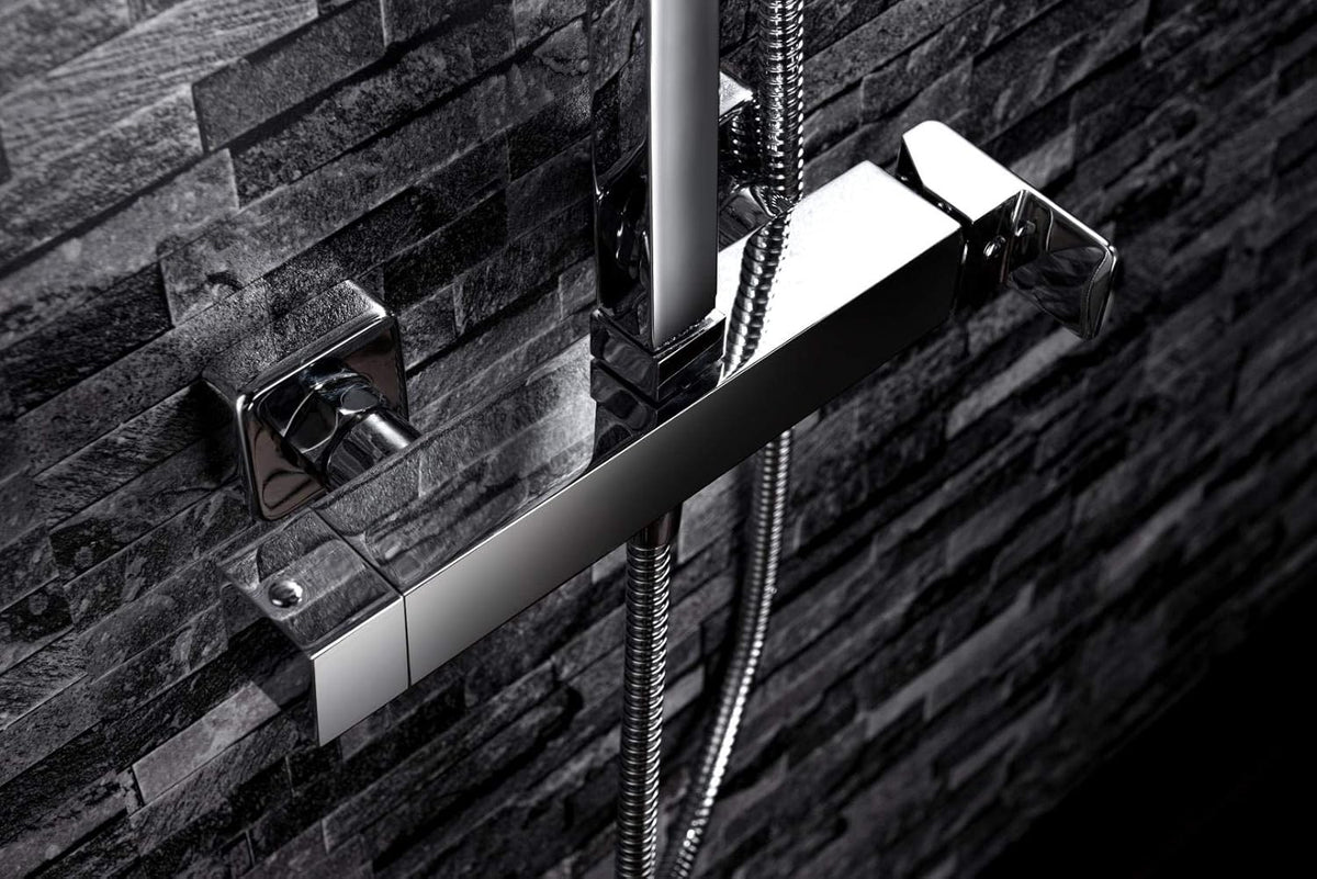 Verstelbare Douche-Rail – Douche-Stang – Regendouche – Douchekop – Handdouche – Vierkante 20 cm Douchekop – Verstelbare Lengte 87-133 cm – Messing Met Chroomafwerking
