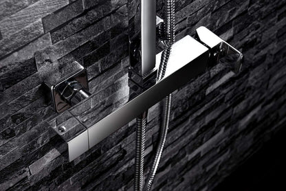 Verstelbare Douche-Rail – Douche-Stang – Regendouche – Douchekop – Handdouche – Vierkante 20 cm Douchekop – Verstelbare Lengte 87-133 cm – Messing Met Chroomafwerking