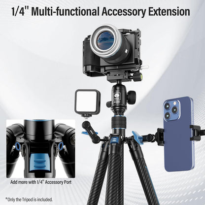 SIRUI Reisstatief van koolstofvezel met 360 ° kogelkop, 151,9 cm compact camerastatief met snelsluiting, omgekeerde inklapbare poten, omkeerbare middenkolom, max. belasting 7,7 kg - Traveler X-III