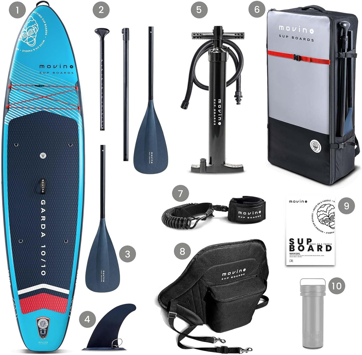 Movino GARDA Allround Opblaasbaar stand-up paddleboard, 10'10" SUP-board, lichtgewicht SUP-boards en accessoires, watersport, 330 cm
