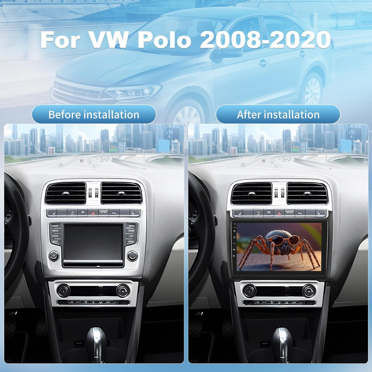 2G+64G Android 13 Car Radio for VW Volkswagen Polo 2008-2020 with Wireless Carplay & Android Auto, 9 Inch Touchscreen Car Stereo with WIFI/GPS/FM RDS/Bluetooth+AHD Rear View Camera