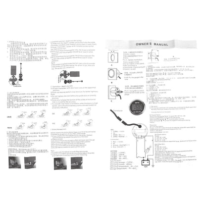 9‑32V Bootdieptemeter, Waterdichte Dash-dieptezoeker-transducer met Witte Achtergrondverlichting voor Jachtboten Boot/jacht onderdelen en accessoires