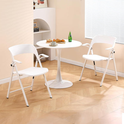 Witte bureaustoel met armen, kunststof klapstoelen, comfortabele stapelbare eetkamerstoelen, draagbare opvouwbare stoel met stalen frame voor binnen, buiten, bruiloft, feest, gazon, tuin