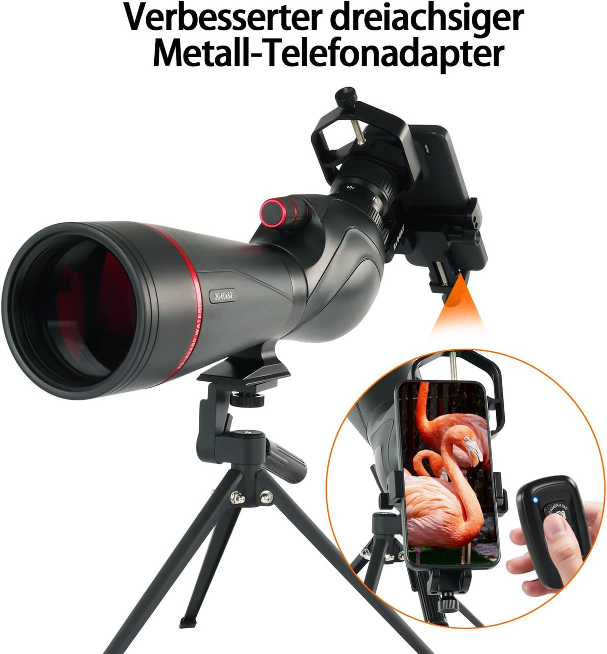Svbony SV406 20-60x80mm Spotting Scope met Telefoonadapter, HD FMC BAK4, Dubbele Focus, 1,25'' Verwijderbaar Oculair, IPX7 Waterdicht, met Statief, Draagtas, voor Vogels Kijken, Wildlife, Landschap