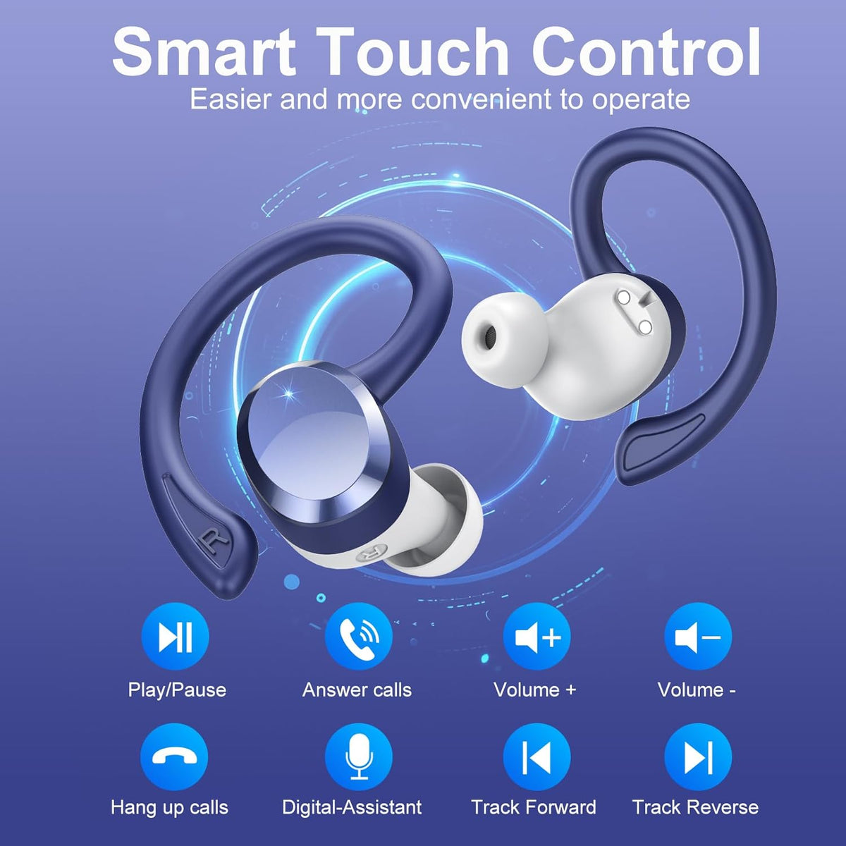 sprtoybat Bluetooth hoofdtelefoon, draadloze Bluetooth 5.4 met 4 ENC Noise Cancelling Mic, draadloze hoofdtelefoon, 68 uur speeltijd, led-display, IP7 waterdichte oordopjes, touch-control