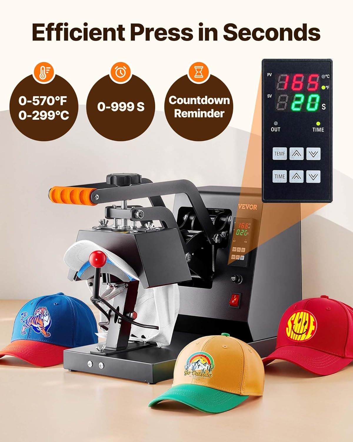 VEVOR Hoed verwarming pers, 4-in-1 kap W warmtepers, 15,2 x 7,6 cm vouwshell sublimatie? transmissie, LCD digitale timer temperatuurregeling met 4 gebogen verwarmingselementen