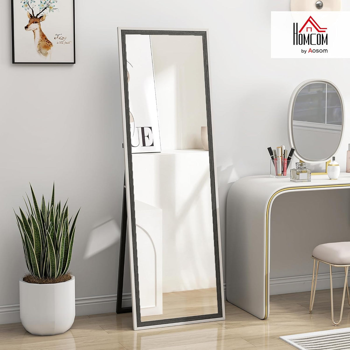 HOMCOM Ganzkörperspiegel 162.5 x 53.5 cm Standspiegel mit Ständer, Wall Mirror für Wohnzimmer, Schlafzimmer, Ankleidungsraum Grau+Weiß - QUORE