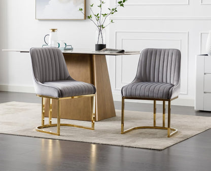 Fluwelen Stoelen – Eetkamerstoelen – Bureaustoelen – Leunstoel – Zetels – Set van 4 – Zacht Fluweel – Robuuste Metalen Poten – Modern Grijs - QUORE