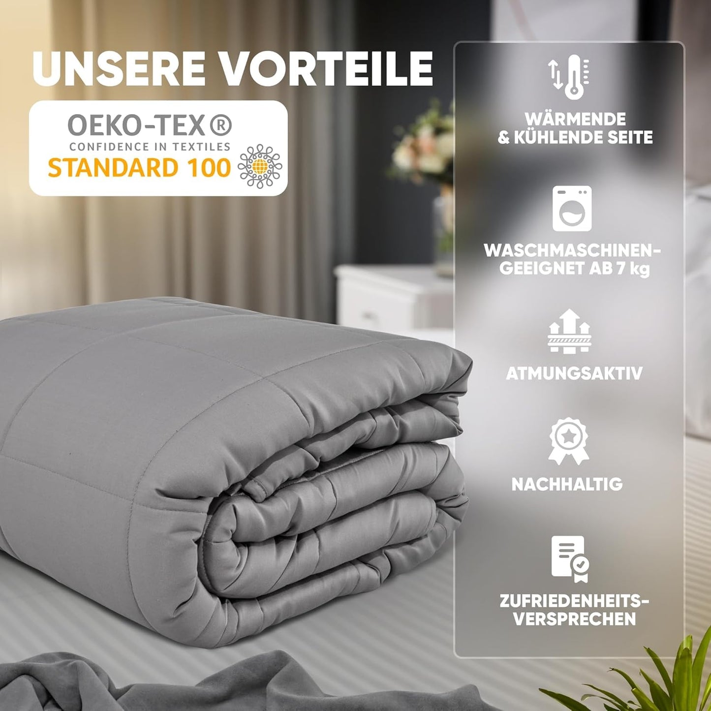 Lionsnooze Verzwaringsdeken, therapiedeken (9 kg), 155 x 220 cm, zware deken voor een goede nachtrust, 2-in-1 knuffeldeken van bamboevezel, hypoallergeen, met glaskralen