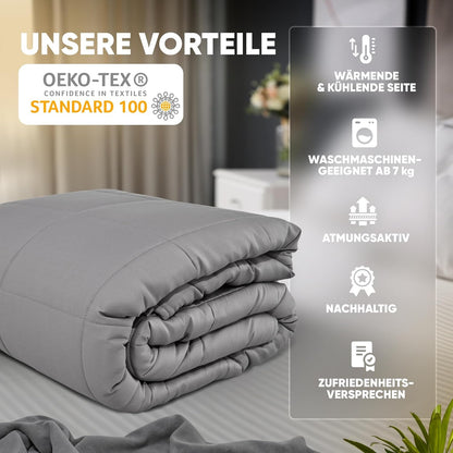 Lionsnooze Verzwaringsdeken, therapiedeken (9 kg), 155 x 220 cm, zware deken voor een goede nachtrust, 2-in-1 knuffeldeken van bamboevezel, hypoallergeen, met glaskralen
