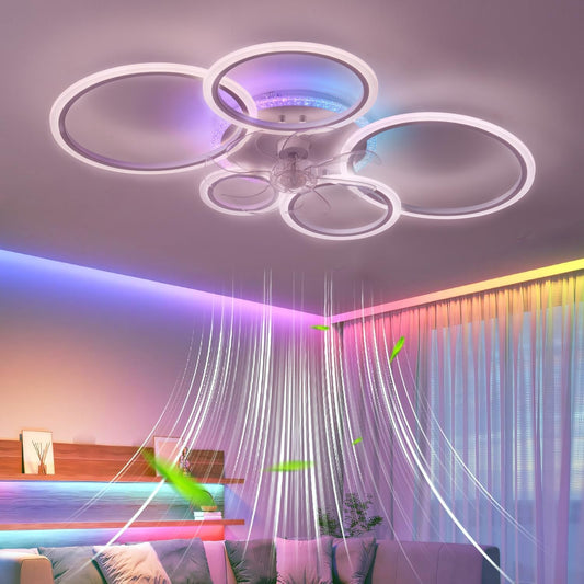 95 Cm Ventilatorlicht Dimbaar, Omkeerbaar Ventilatorlicht APP Met Afstandsbediening, Modern Ventilatorlicht 72 W Woonkamer Stille Timer 6 Snelheden Geschikt Voor Slaapkamer En Woonkamer-White