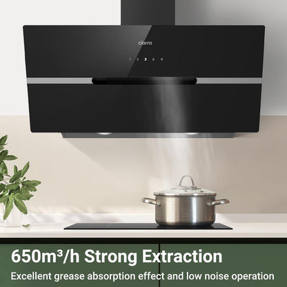 CIARRA CBCB9736F 90cm Schuine Afzuigkap, Recirculatie & Afvoer Wandmontage Schoorsteenkap met Touchbediening, 4 Snelheden, LED-verlichting[Energieklasse A+++]