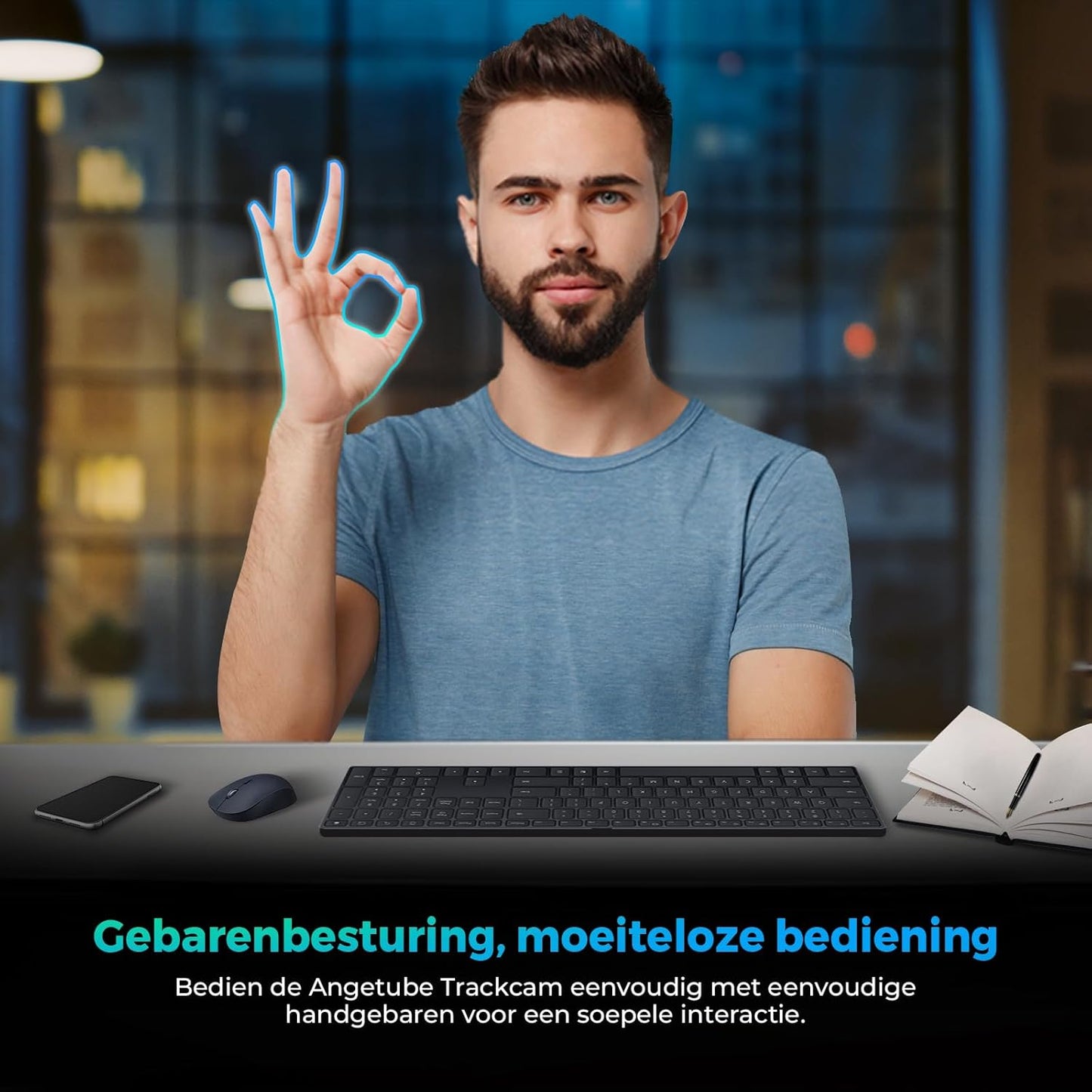 Angetube 4K webcam met gebarenbesturing en AI-tracking - PTZ USB 3.0 webcam voor streaming met dubbele microfoons en ruisonderdrukking, TOF autofocus, 1080p 60FPS, HDR, voor pc, laptop en Mac